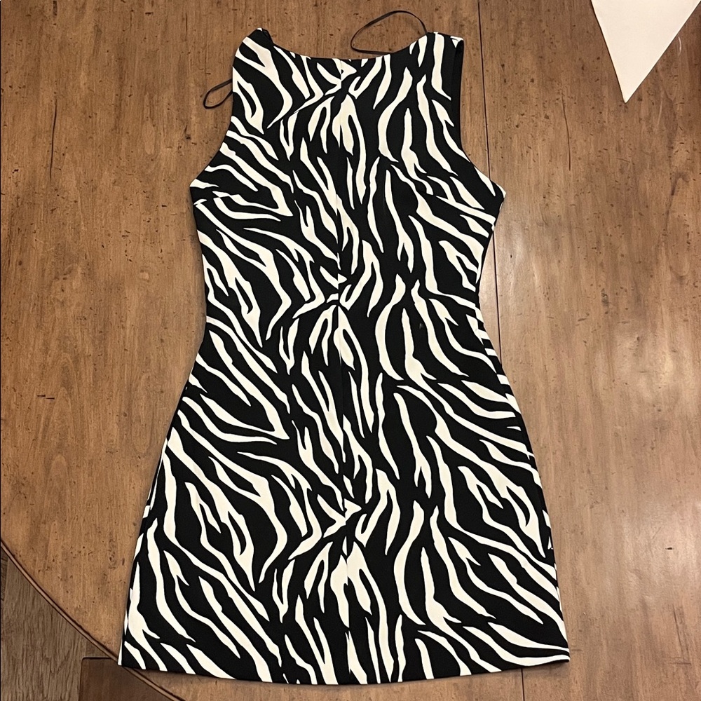 Zara Black and White Animal Print Mini Dress